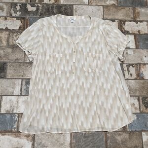 Sonoma Women's XL White Beige Short Sleeve Blouse